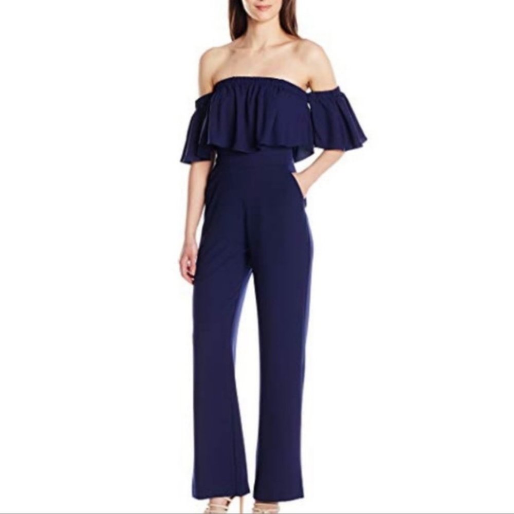 Vince Camuto Navy Off-Shoulder Wide-Leg Jumpsuit